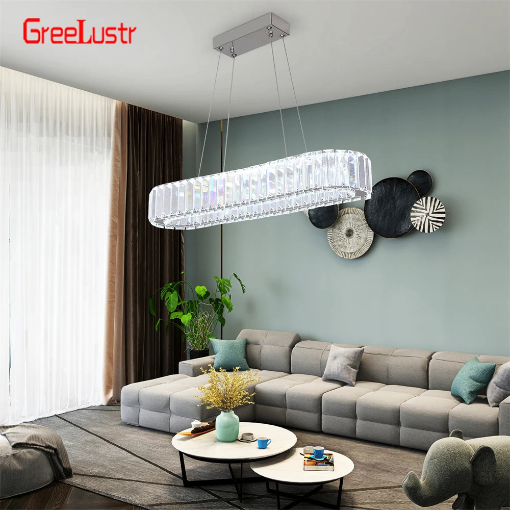 Crystal Oval Desig Led Chandelier Modern Large Crystal Pendant Hanging Light Fixtures for Living Room Bedroom Ceiling Lustres