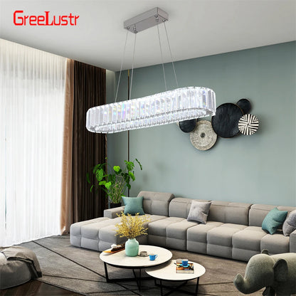 Crystal Oval Desig Led Chandelier Modern Large Crystal Pendant Hanging Light Fixtures for Living Room Bedroom Ceiling Lustres