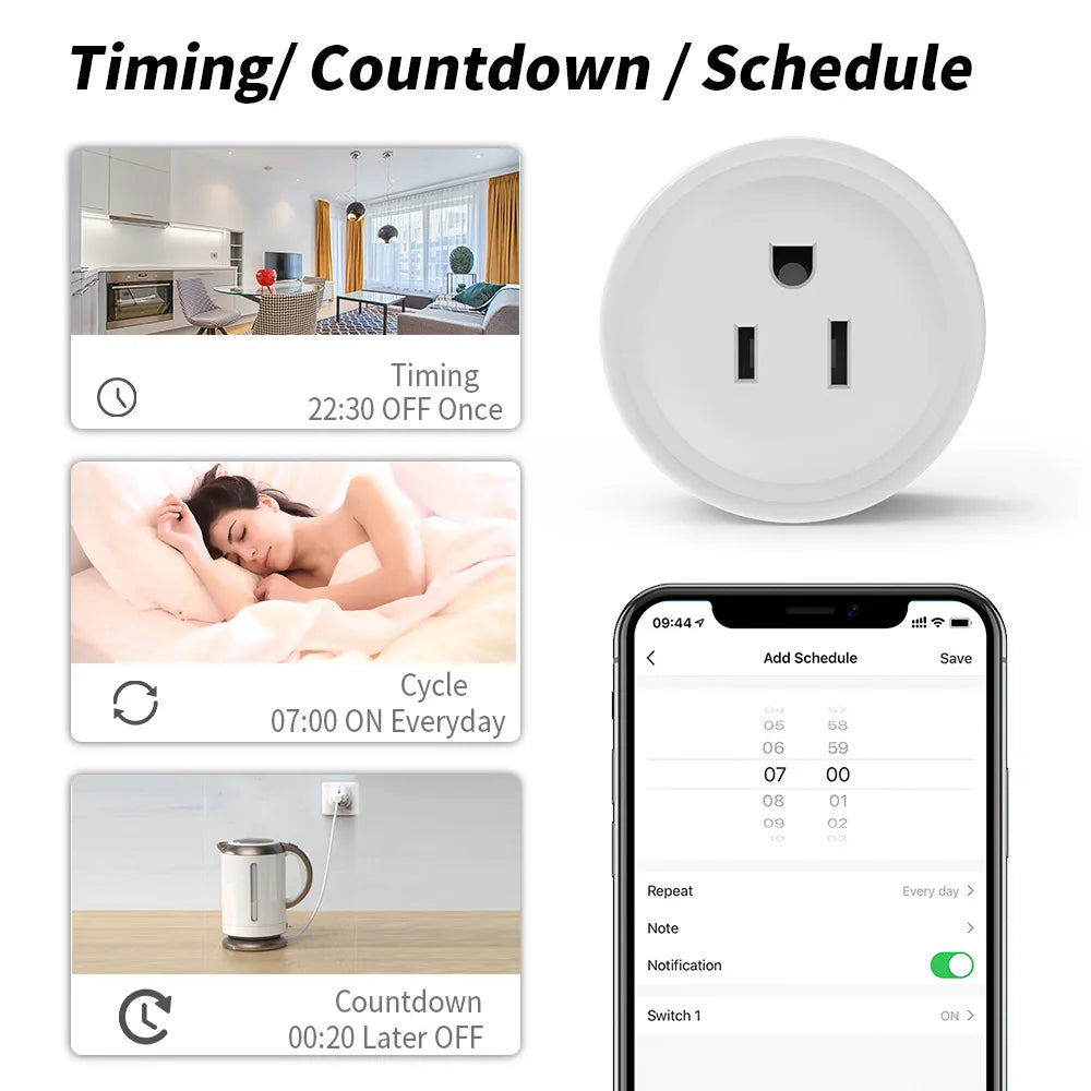Smart Wifi Plug US Standard Wireless Outlet 10A Remote Control Smart Home Appliances Work with Alexa Google Home