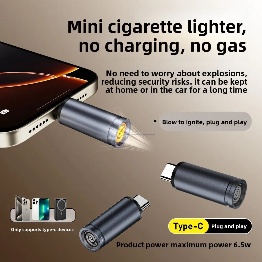 Mini Blowing Cigarette Lighter TYPE-C Plug Portable OTG Output Low Consumption Lighter Windproof USB-C