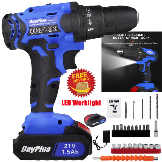 21V Cordless Power Drill,Handheld Screwdriver Drill Set with 25+1 Torque Setting,1.5Ah Li-Ion Battery&Fast Charger,2-Gear Drill