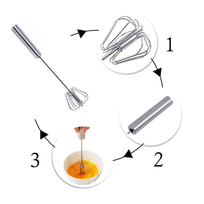 Semi-Automatic Egg Beater Steel Egg Whisk Manual Hand Mixer Self Turning Egg Stirrer Kitchen Accessories Egg Tools 304 Stainless