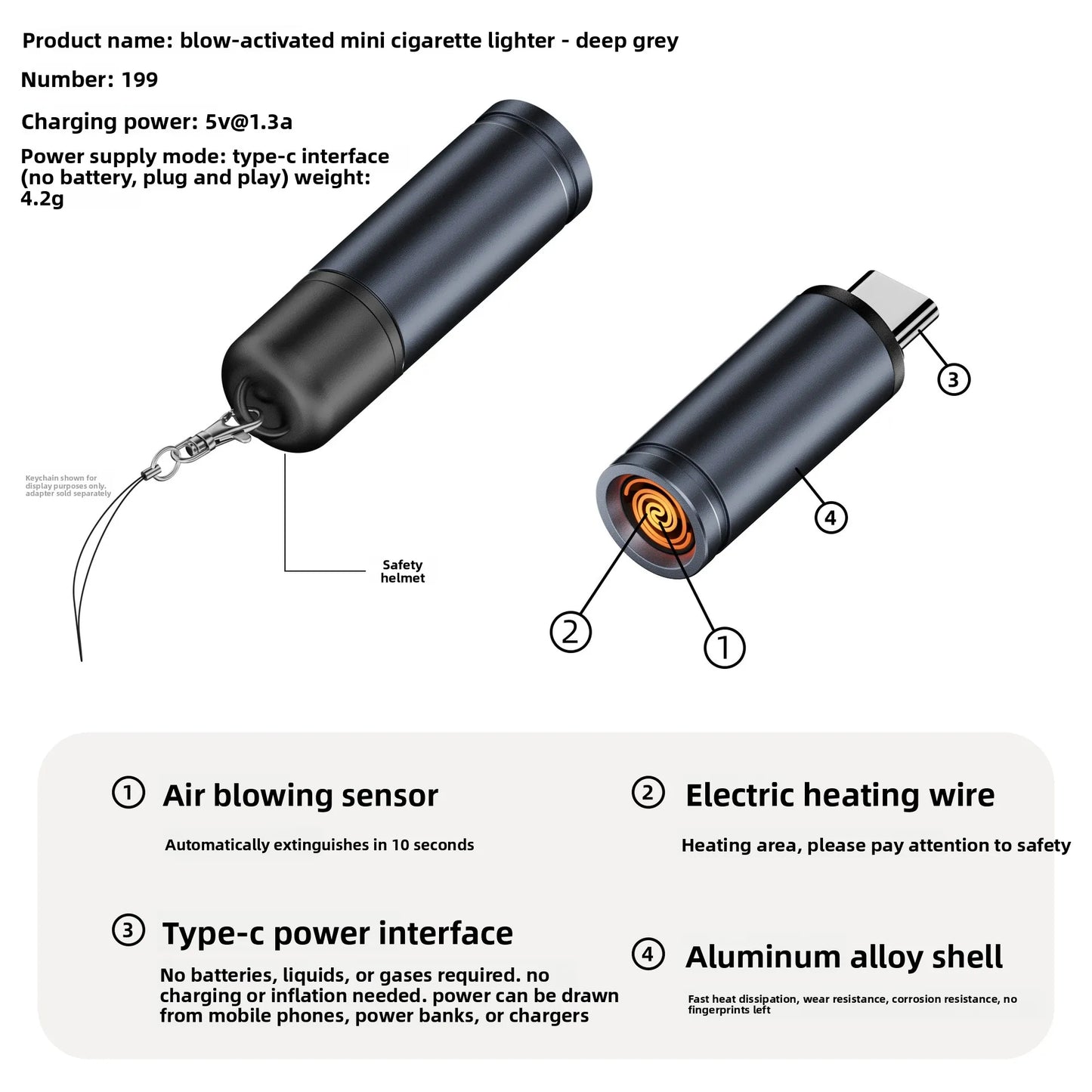 Mini Blowing Cigarette Lighter TYPE-C Plug Portable OTG Output Low Consumption Lighter Windproof USB-C