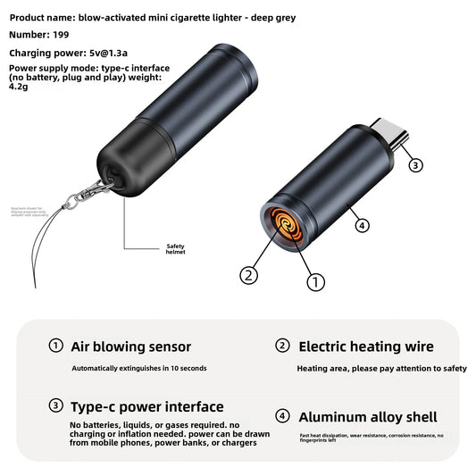 Mini Blowing Cigarette Lighter TYPE-C Plug Portable OTG Output Low Consumption Lighter Windproof USB-C