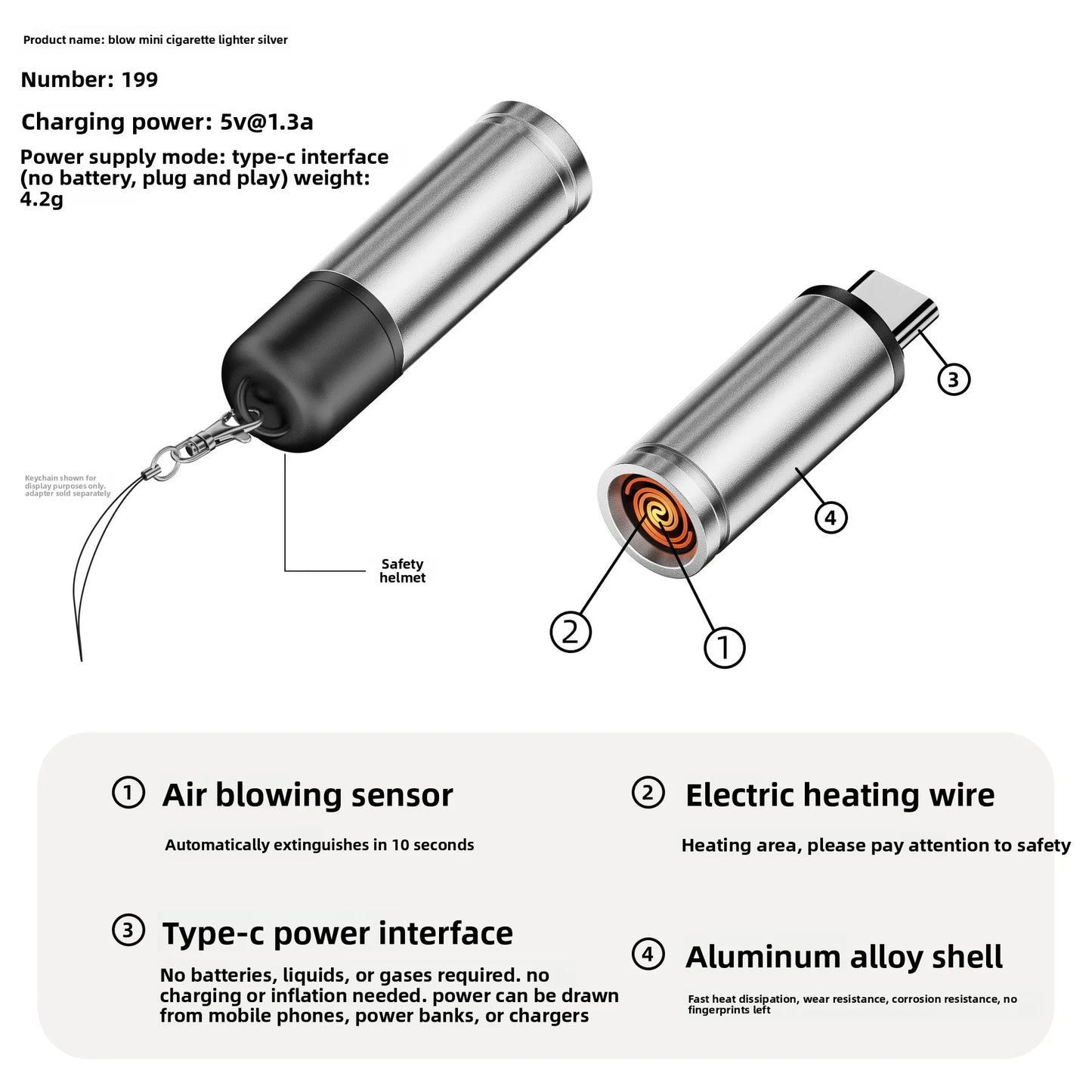 Mini Blowing Cigarette Lighter TYPE-C Plug Portable OTG Output Low Consumption Lighter Windproof USB-C