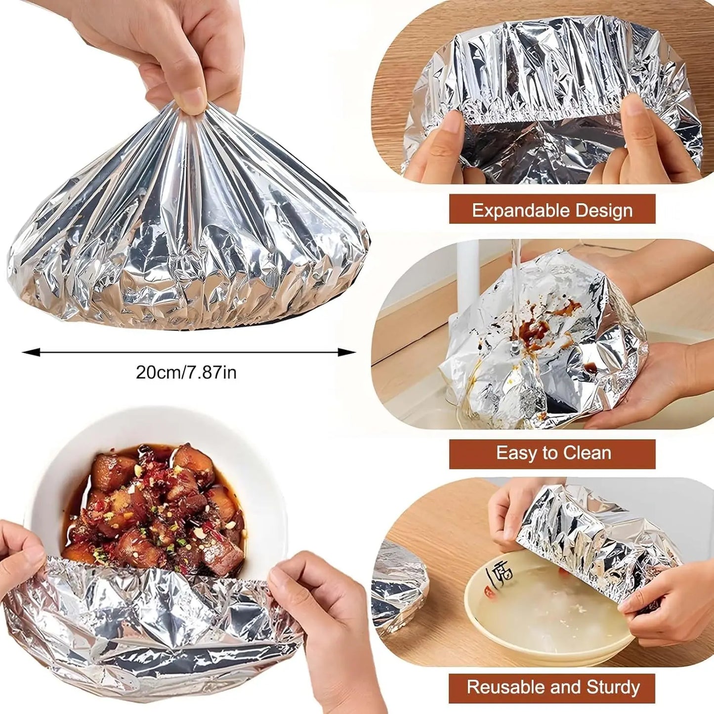 Eco Friendly Reusable Aluminum Foil Covers Durable Insulation Food Wraps for Bowls Dishes Kitchen Storage Cooking Party BBQ