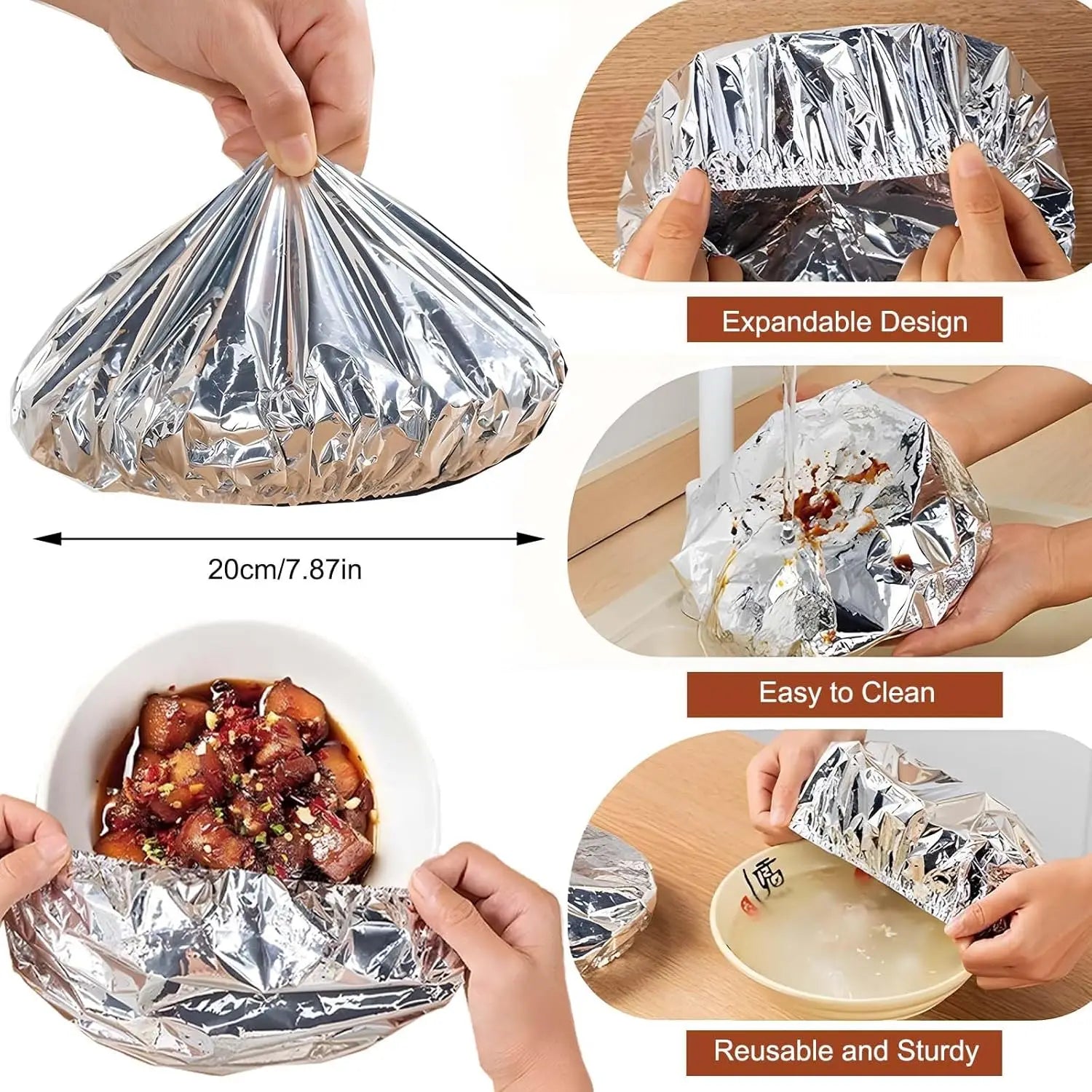 Eco Friendly Reusable Aluminum Foil Covers Durable Insulation Food Wraps for Bowls Dishes Kitchen Storage Cooking Party BBQ