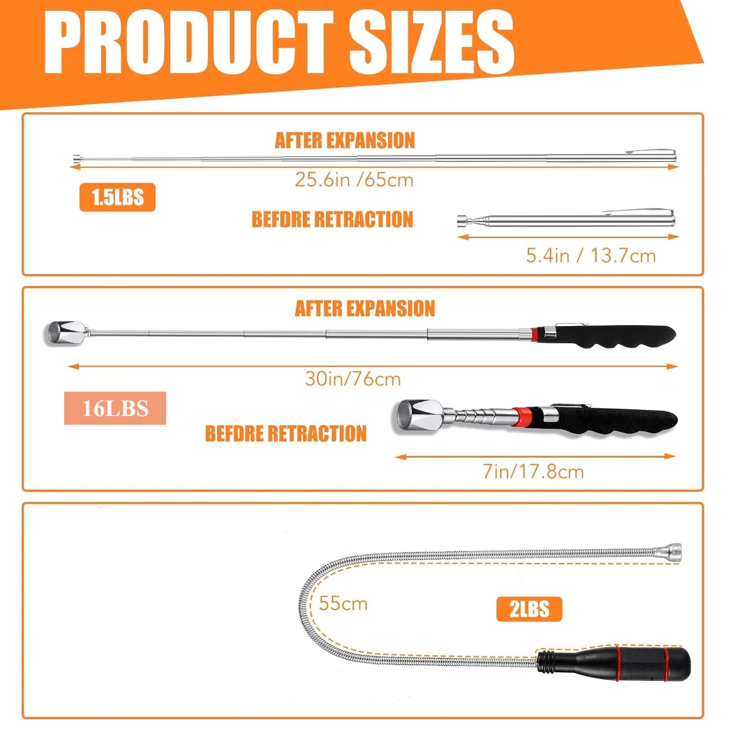 Telescoping Magnetic Pickup Tool Telescopic Strong Magnet Sticks Non-Slip Long Extendable Magnet Pickup Tools Nail Picker Upper