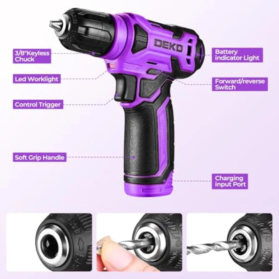 128Pcs Power Tool Set with 8V Cordless Drill/Driver