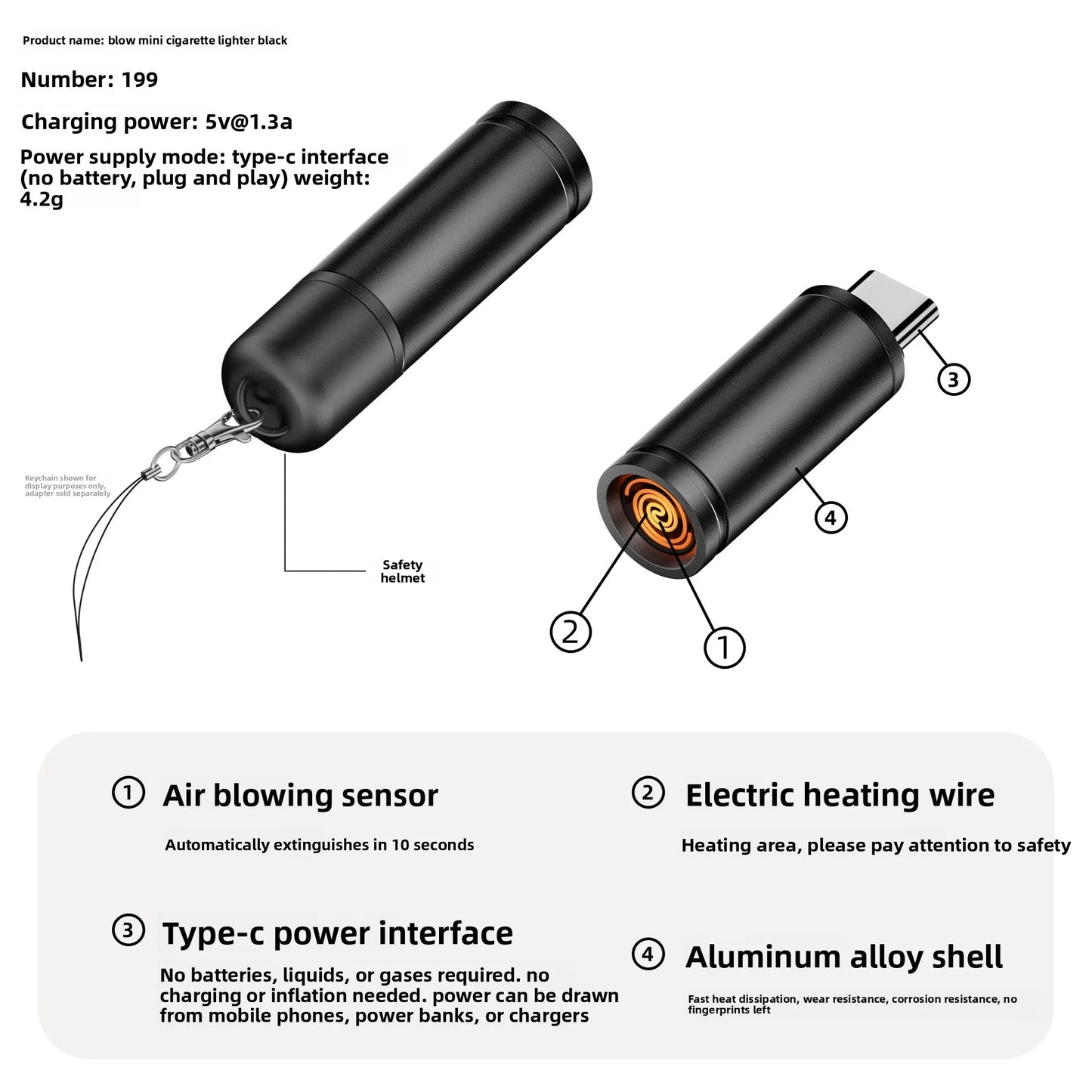 Mini Blowing Cigarette Lighter TYPE-C Plug Portable OTG Output Low Consumption Lighter Windproof USB-C