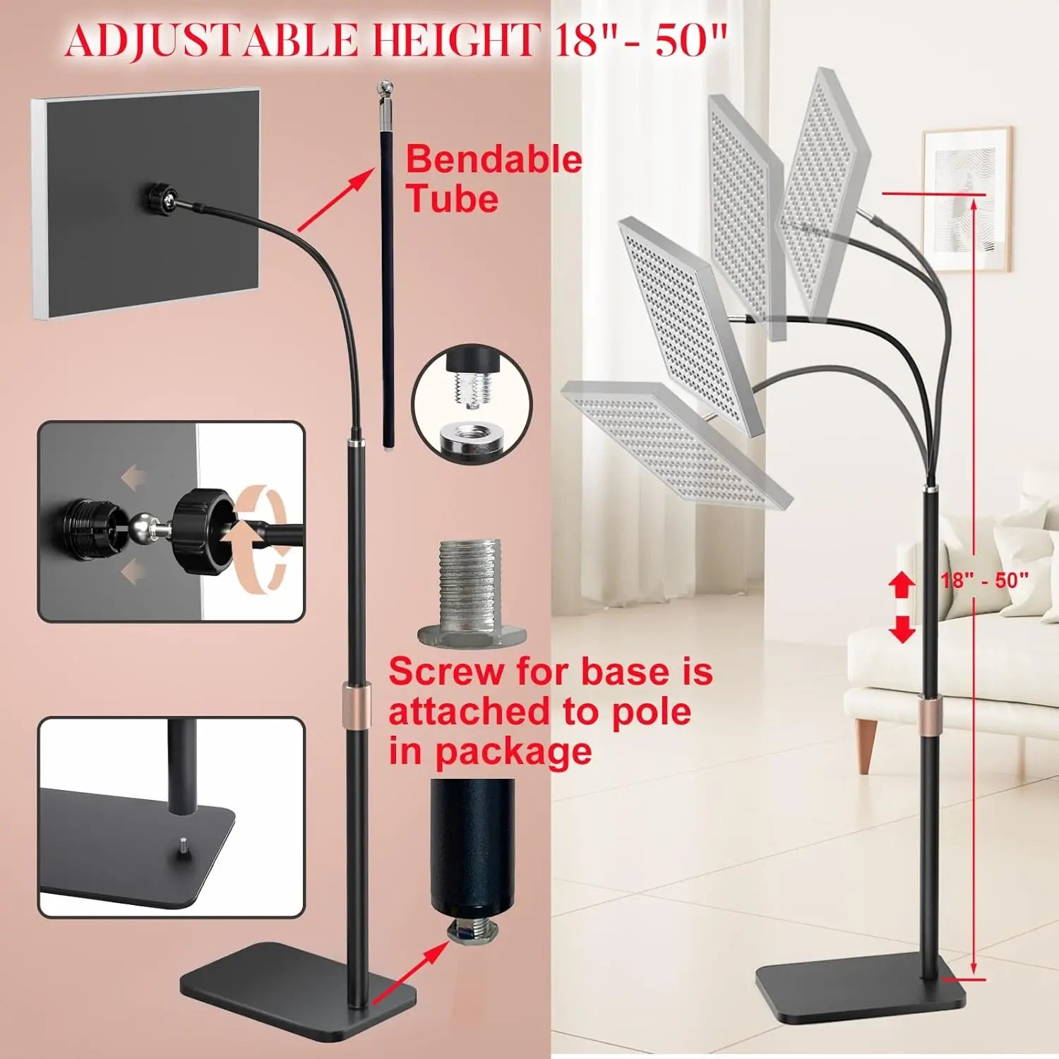 Red Light Therapy Lamp,660&850 Nm NIR LED Panel Light with Adjustable Stand,Infrared Red Light Therapy Device for Full Body Skin