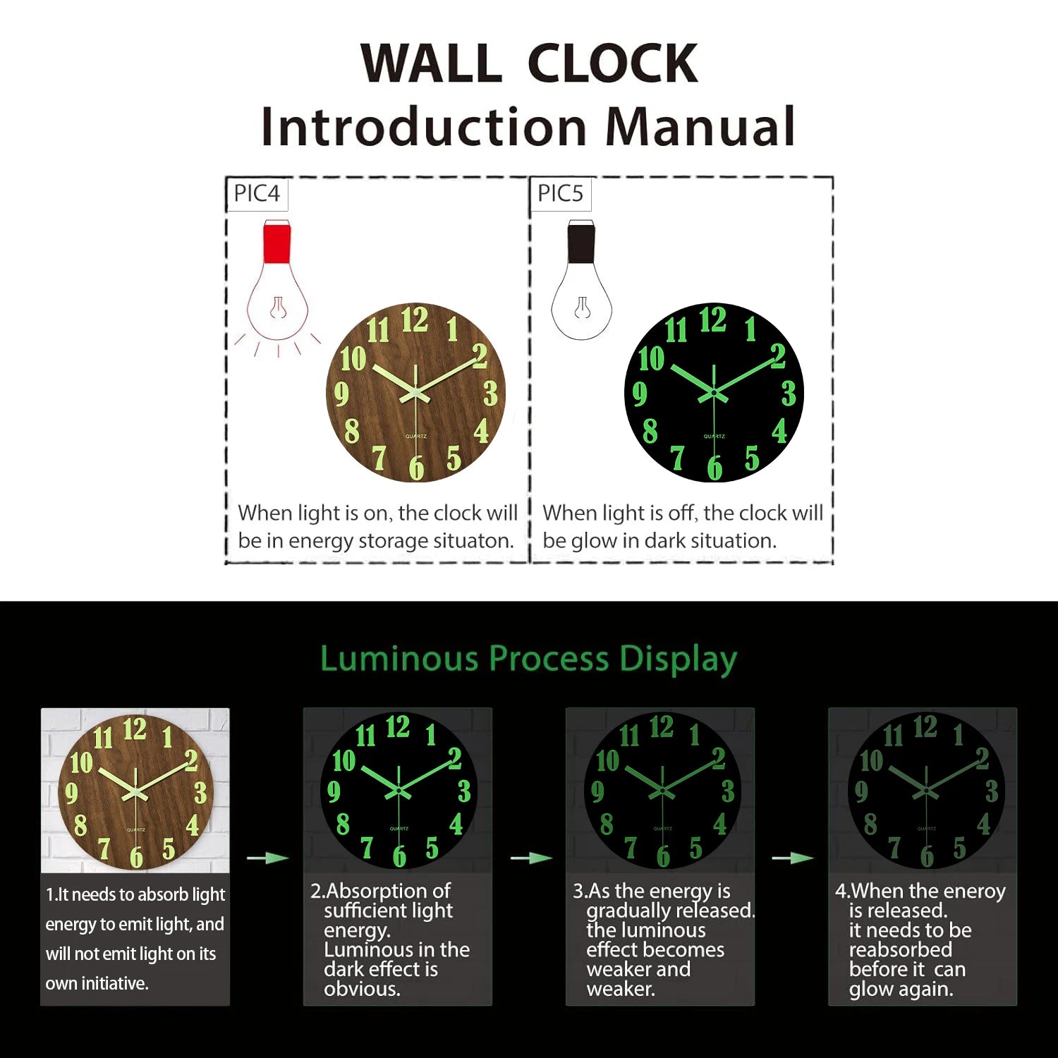 Luminous Wooden Wall Clock – Silent Non-Ticking Design