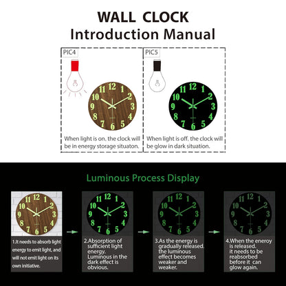Luminous Wooden Wall Clock – Silent Non-Ticking Design