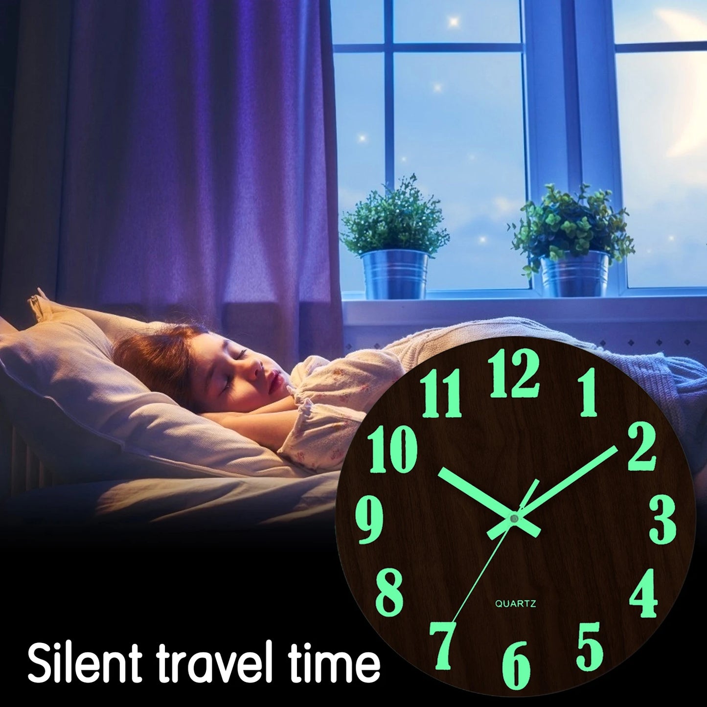 Luminous Wooden Wall Clock – Silent Non-Ticking Design