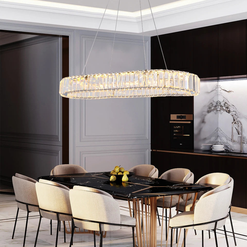 Modern Oval Crystal LED Chandelier Ceiling Light