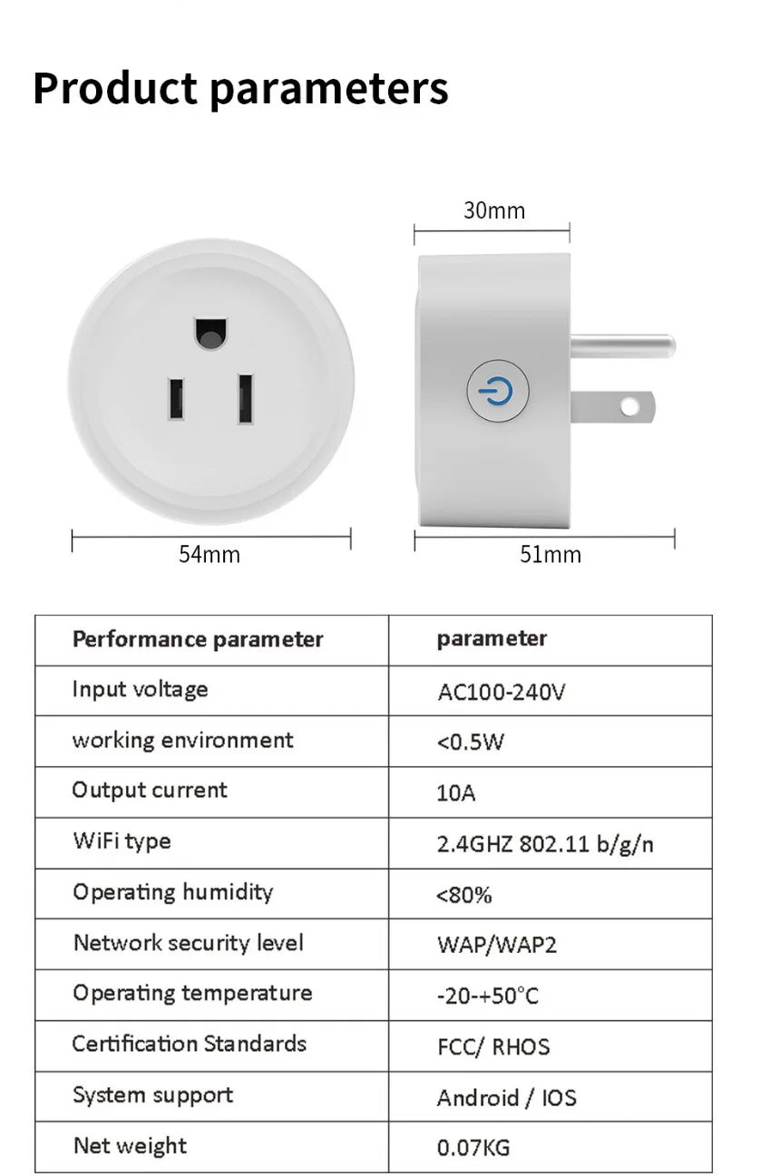 Smart Wifi Plug US Standard Wireless Outlet 10A Remote Control Smart Home Appliances Work with Alexa Google Home