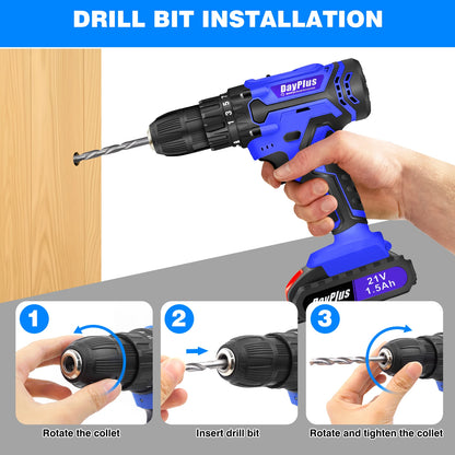 21V Cordless Power Drill,Handheld Screwdriver Drill Set with 25+1 Torque Setting,1.5Ah Li-Ion Battery&Fast Charger,2-Gear Drill