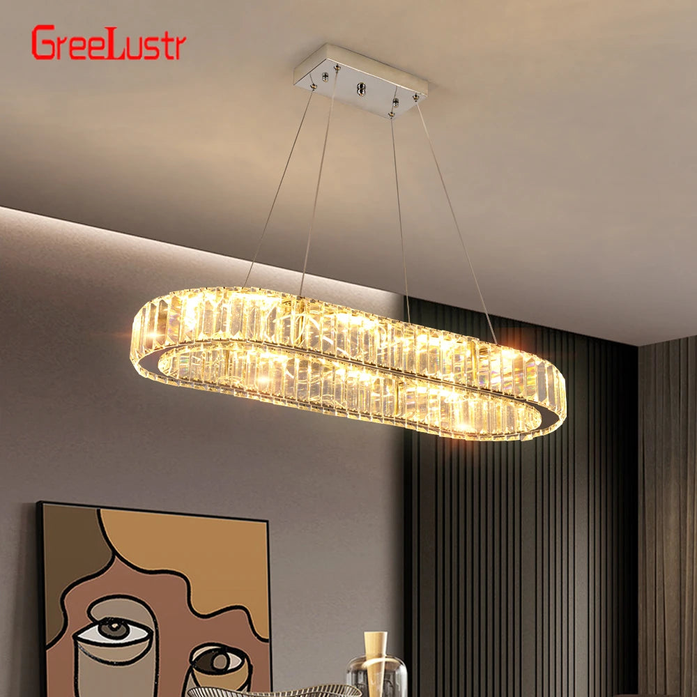 Crystal Oval Desig Led Chandelier Modern Large Crystal Pendant Hanging Light Fixtures for Living Room Bedroom Ceiling Lustres
