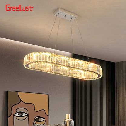 Crystal Oval Desig Led Chandelier Modern Large Crystal Pendant Hanging Light Fixtures for Living Room Bedroom Ceiling Lustres