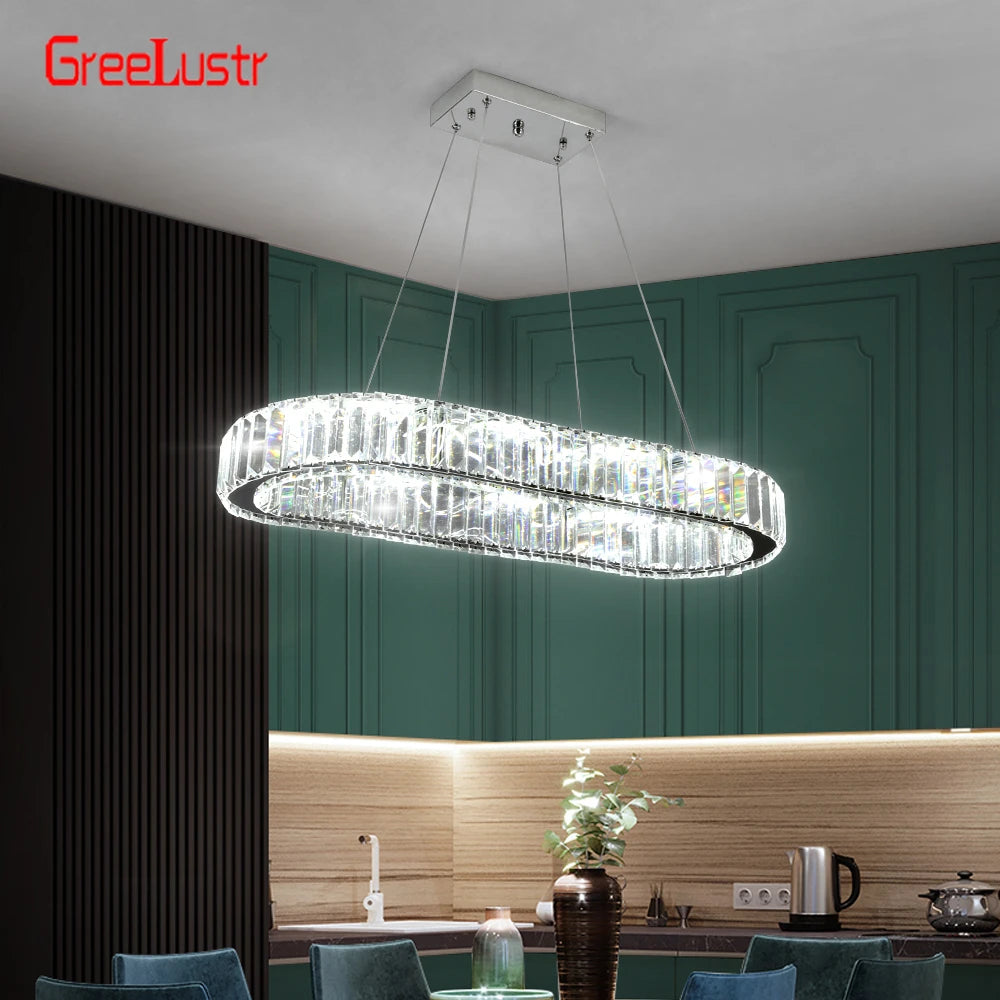 Crystal Oval Desig Led Chandelier Modern Large Crystal Pendant Hanging Light Fixtures for Living Room Bedroom Ceiling Lustres